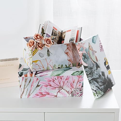 Miniatura 15 de Soul & Lane Cajas de almacenamiento de cartón decorativas con tapas para decoración y organización del hogar, juego de 3 cajas grandes de recuerdo