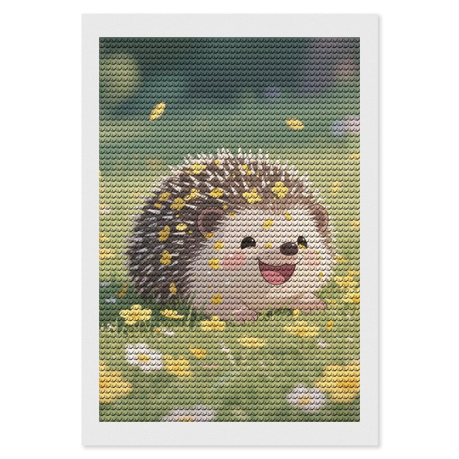 DWVTSLH Floral Hedgehog Diamond Painting Kits for Adults, Personalized Diamond Photo Art Full Drill, DIY 5D Diamond Art Painting Kits for Beginners, Home Wall Decor 8"x12"