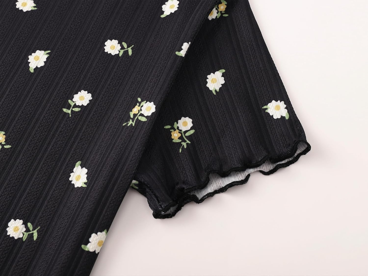 Girls Short Sleeve Shirts Pointelle Knit Lettuce Trim Tee Shirt Tops - Little Girl Light Pink Blouse Size 6-16 - Image 6