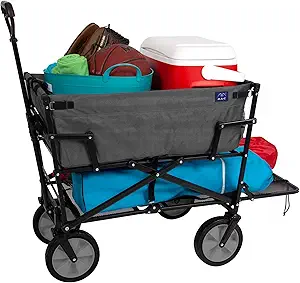 MacSports Double Decker Wagons Carts Heavy Duty Foldable Outdoor Collapsible Cart Portable Lightweight Utility Cart, All Terrain Sports Wagon for Camping Gear, Groceries, and More (Two Tone Gray)
