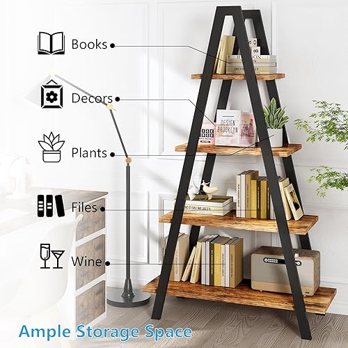 Miniatura 5 de DKLGG Estantería en forma de A de 4 niveles, estantería de metal industrial, estante de escalera de dormitorio de pie, estantes de exhibición
