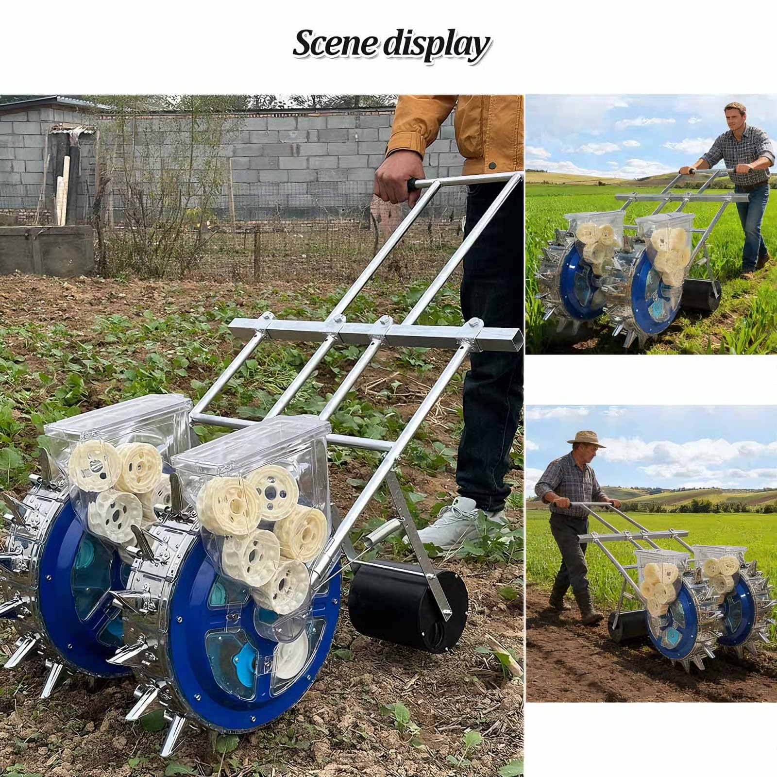 Seminatrice a spinta per orto con doppie ruote, seminatrice manuale a rullo con 12 ugelli, macchina per la semina manuale a rullo per orti e giardini