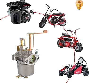 JMCHstore Performance Carb W/Replaceable Main Jet for FRP GMB100, Coleman CK100-S CC100X Mini Bike CT100U GK100 SK100 Go kart, Predator 79cc Engine; Massimo MB100 Gaskets Main jet