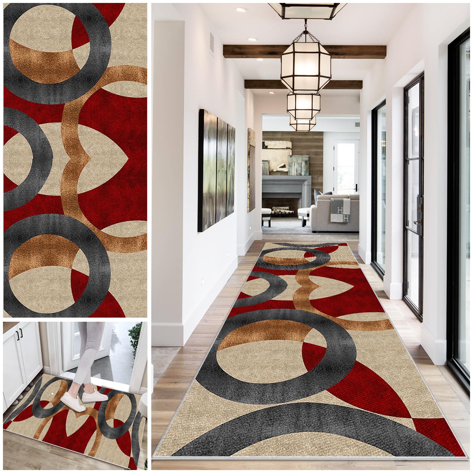 Tapis de Couloir Long Antidérapant Tapis Cuisine Devant Évier Lavable 60 x 500 cm Tapis d Entree Interieur Tapis de Passage à Poil Court Tapis de Porte Tapis de Sol pour Entrée, Chambre, Salon