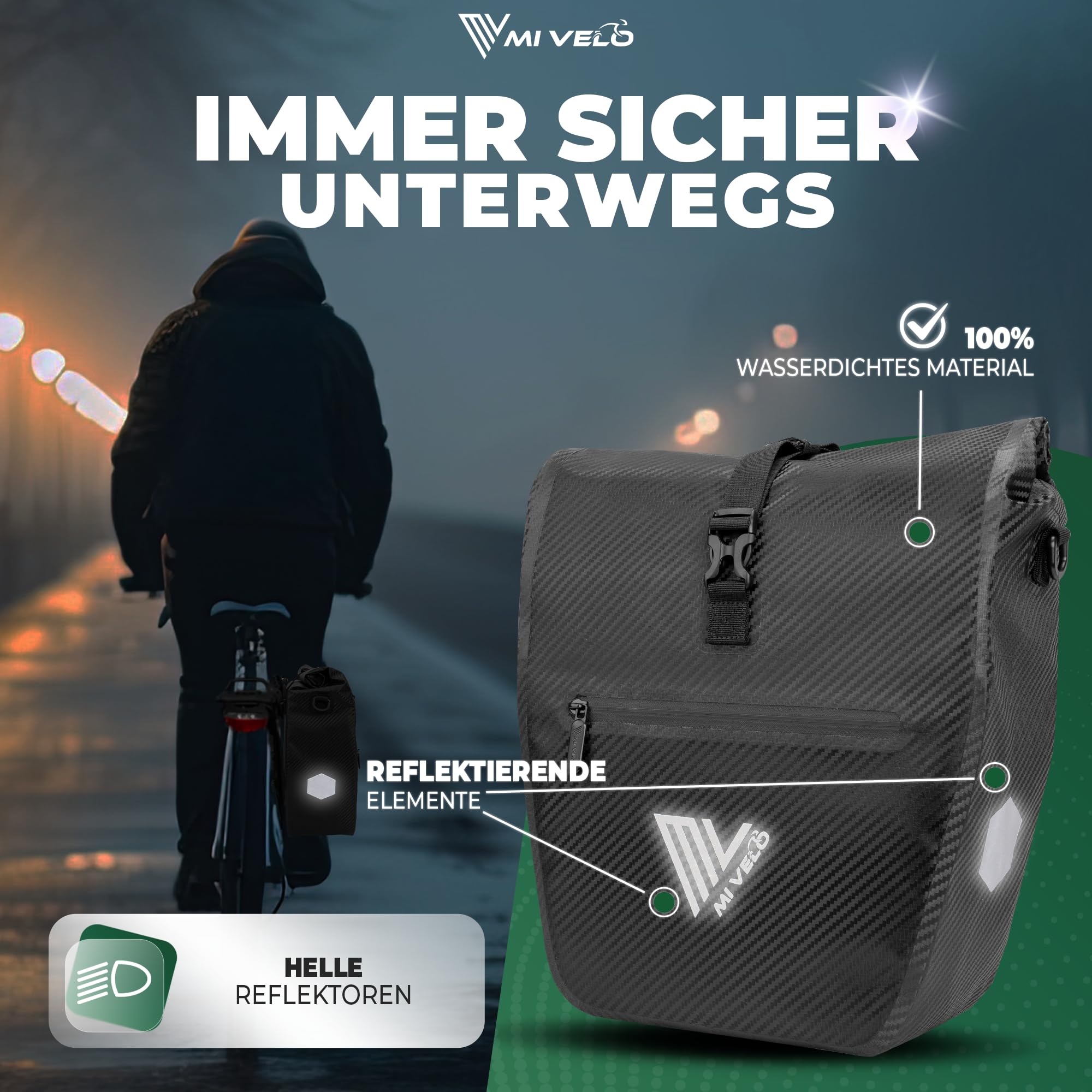 MIVELO 2-in-1 fietstas voor bagagedrager, bagagedragertas, waterdicht, incl. gevoerd laptopvak en schouderriem, tas voor fiets, fietstas 20 liter, zwart