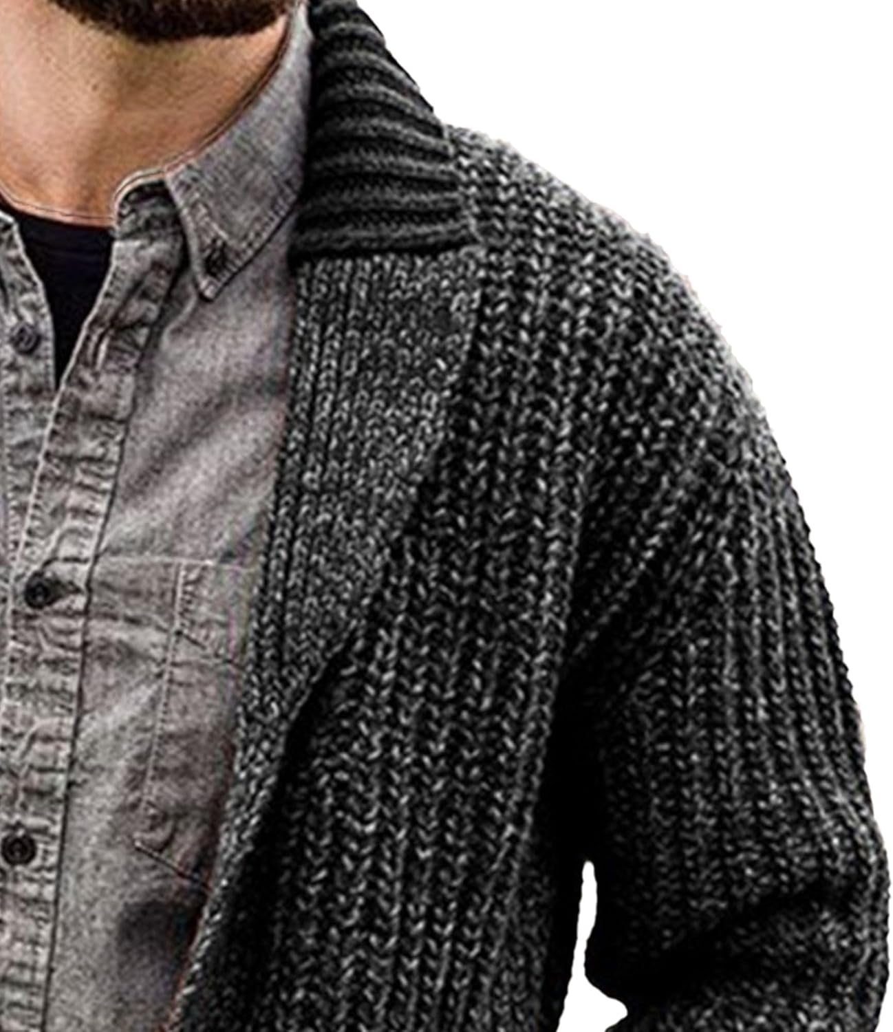 Mens Shawl Collar Cardigan Sweaters Long Sleeve Button Down Knitted Sweater Solid Color Casual Knitwear with Pocket