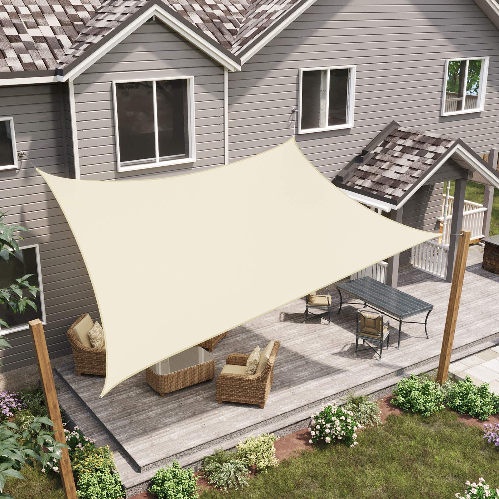 Tenda Parasole LARMNEE PES 3 x 4 m Vela Ombreggiante 93% UV Resistente all'Acqua 1000 mm Beige
