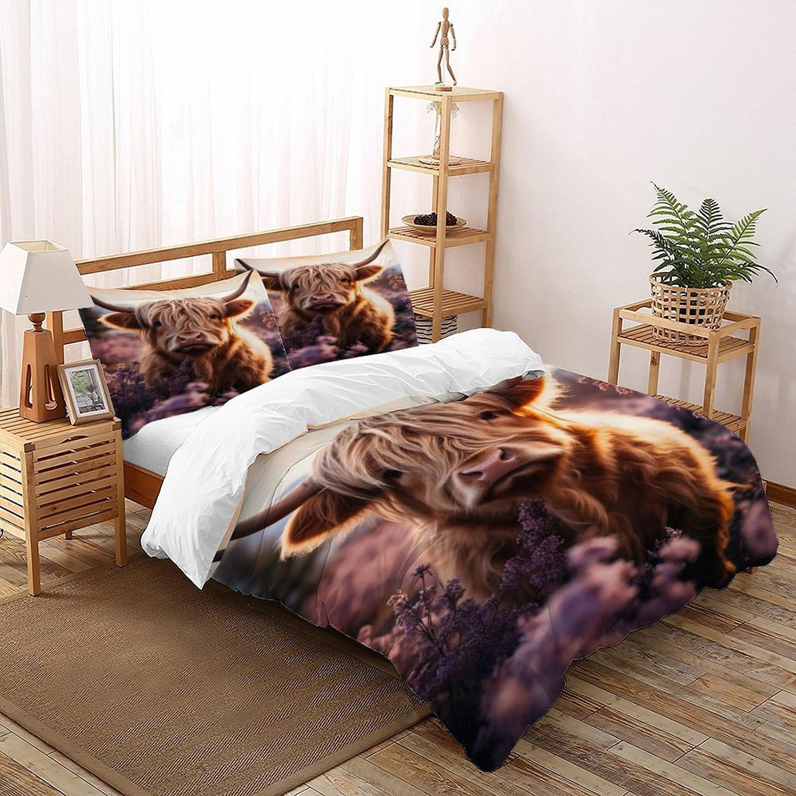 Housse de couette vache des Highlands violette en microfibre Super King 260x220cm parure de lit