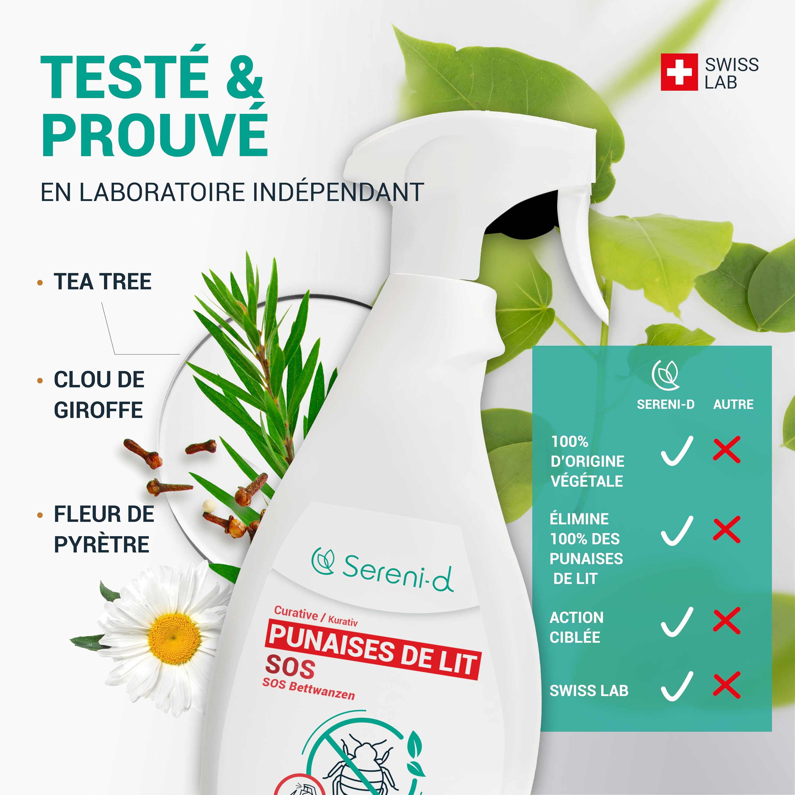 SOS ANTI PUNAISES DE LIT XXL - Spray Insecticide CHOC Traitement naturel aux Huiles Essentielles et Fleur de Pyrèthre Végétal - Produit qui élimine les punaises de lit - 500mL