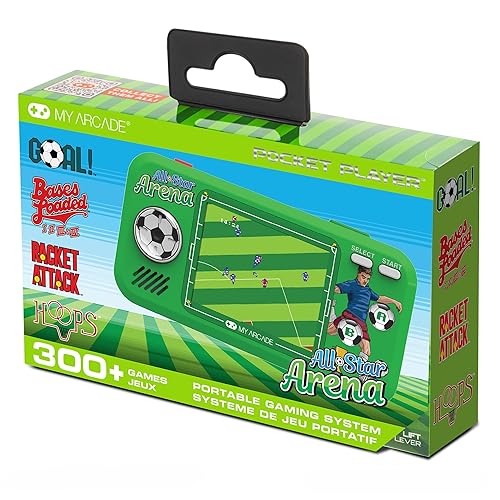 My Arcade All Star Arena Pocket Player- Juego deportivo portátil de fútbol para niños y adultos con 307 juegos retro, pantalla de 2.75 pulgadas