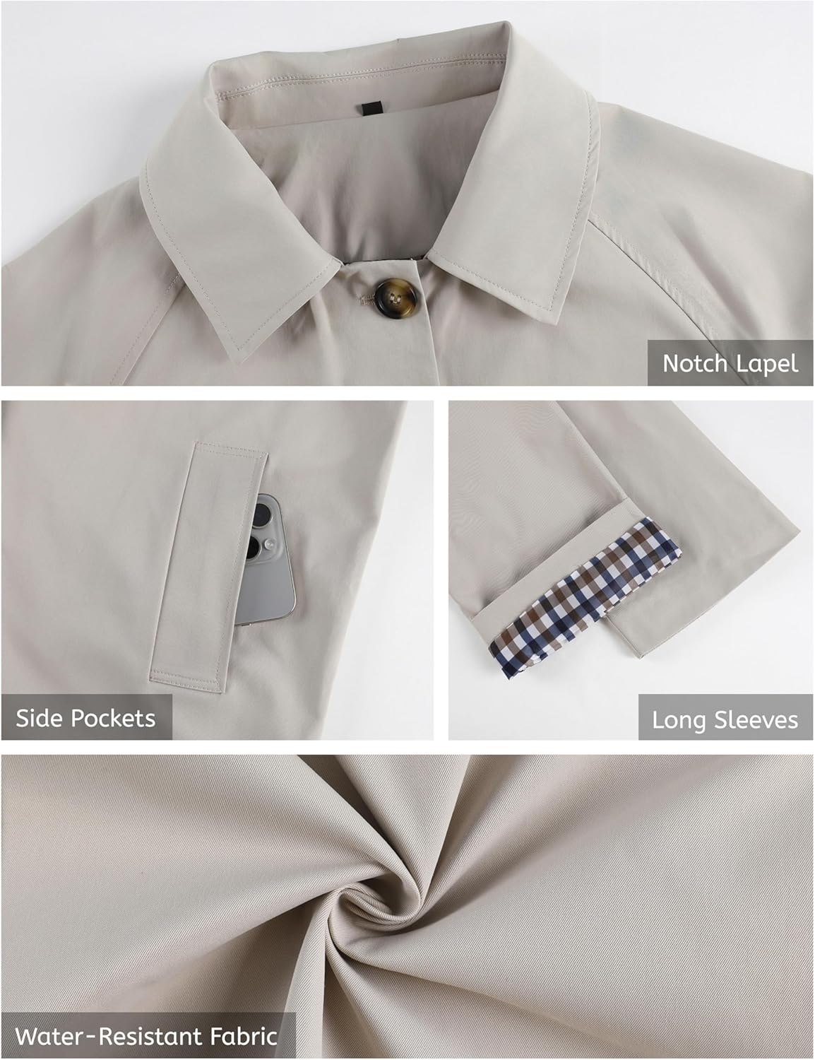 Dqbeng Womens Trench Coat Oversized Button Up Jacket Plaid Lined Classic Outerwear with Pockets - Image 5