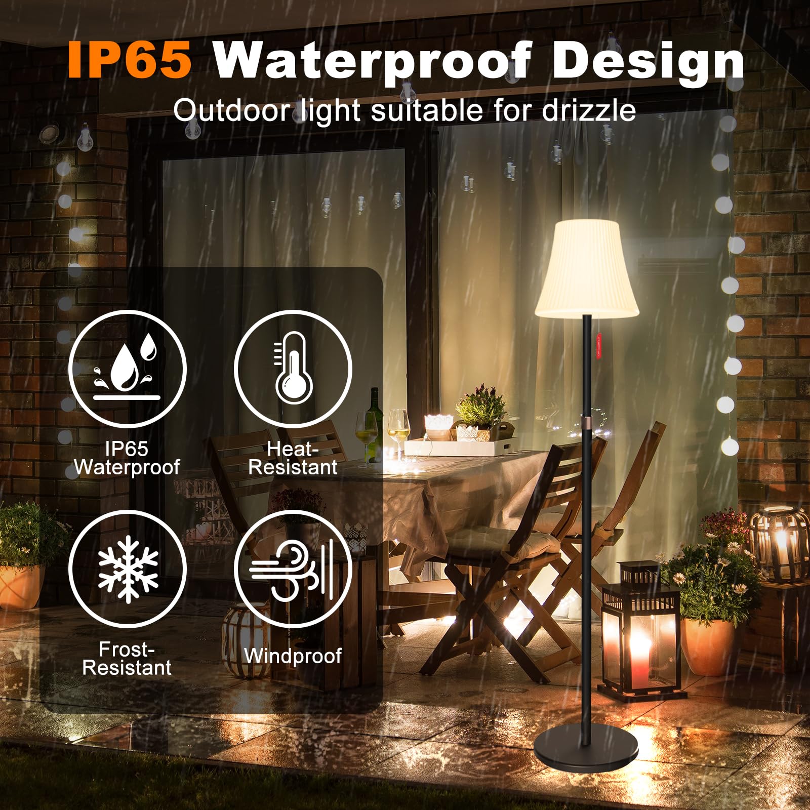 Mojimdo Solar Stehlampe IP65, RGB 7 Farben, 3-stufig Warmweiß dimmbar, mit Dämmerungssensor & Fernbedienung, höhenverstellbare, kabellose LED Stehleuchte – für Garten, Balkon, Terrasse & Außenbereich