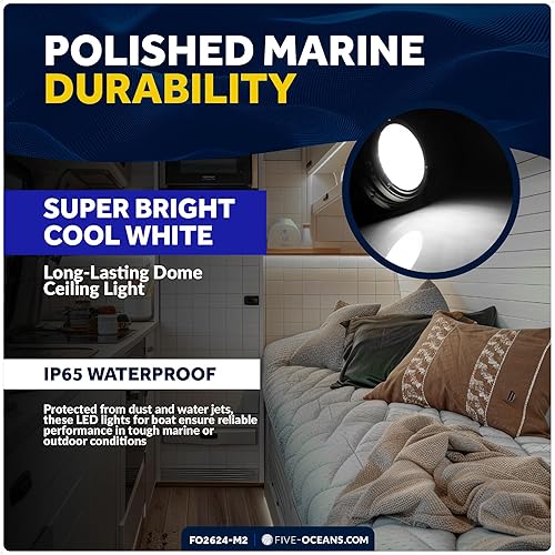 Miniatura 10 de Five Oceans FO2625 - Luz LED marina de cúpula interior, luces LED de techo de barco de 6 pulgadas, luz redonda de cabina, LED blanco de luz diurna,