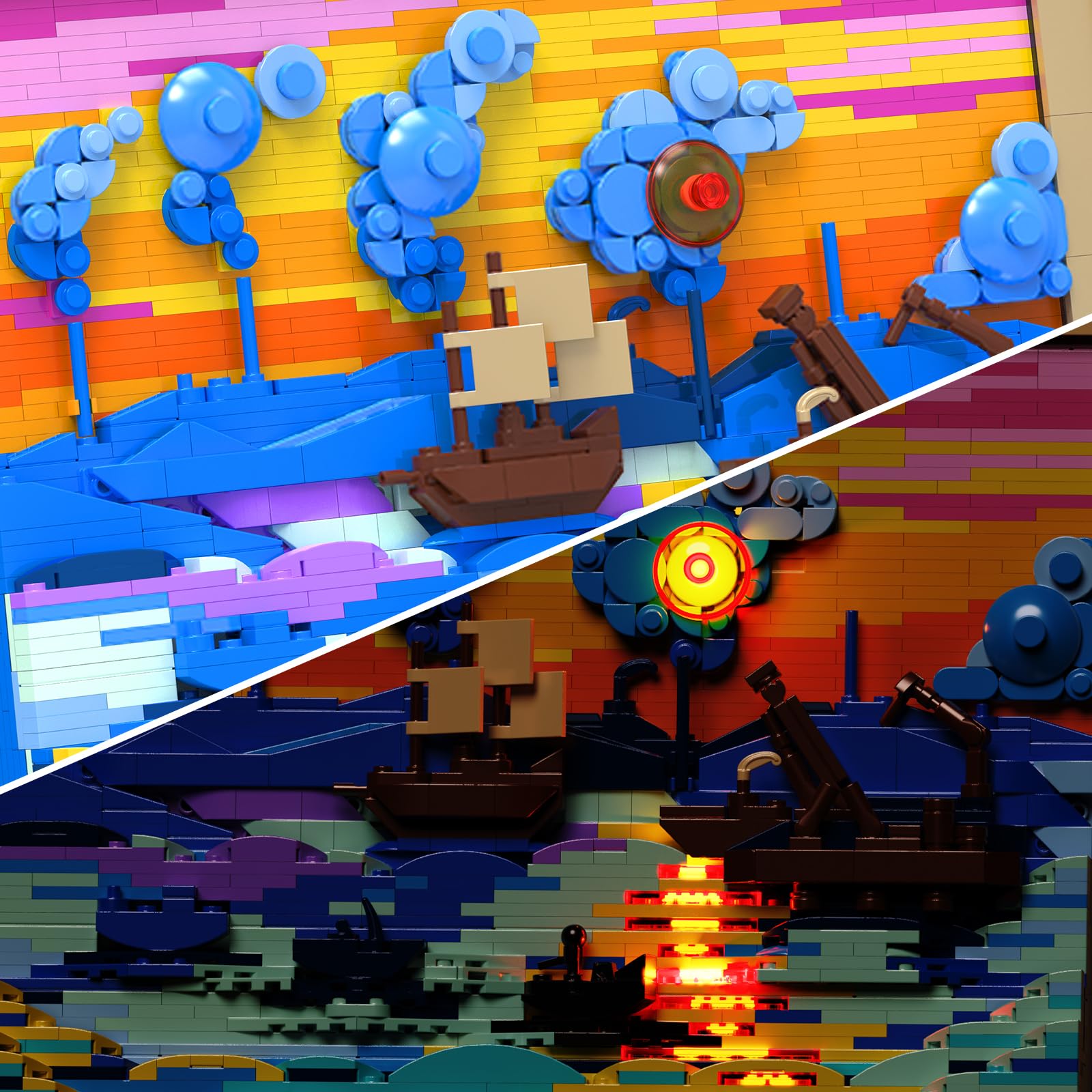 JMBricklayer Impression Sunrise - Juego de construcción para adultos, bloques de arte iluminados enmarcados en 3D, kit de modelo de decoración de pared LED, regalo para el día de la madre