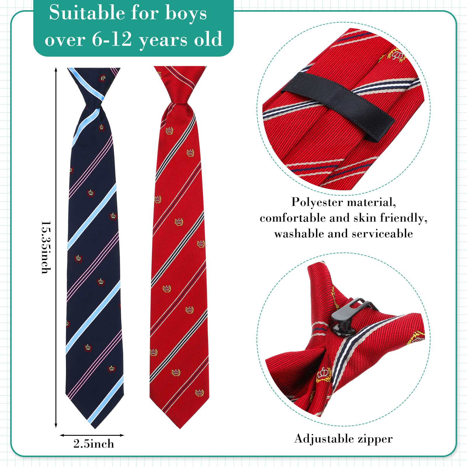 Meanplan 4 Pcs Boy's Clip On Tie Striped Neck Tie For Youth Kids Toddler Infant Necktie For Wedding Graduation Party,14 Inch(Classic Style)