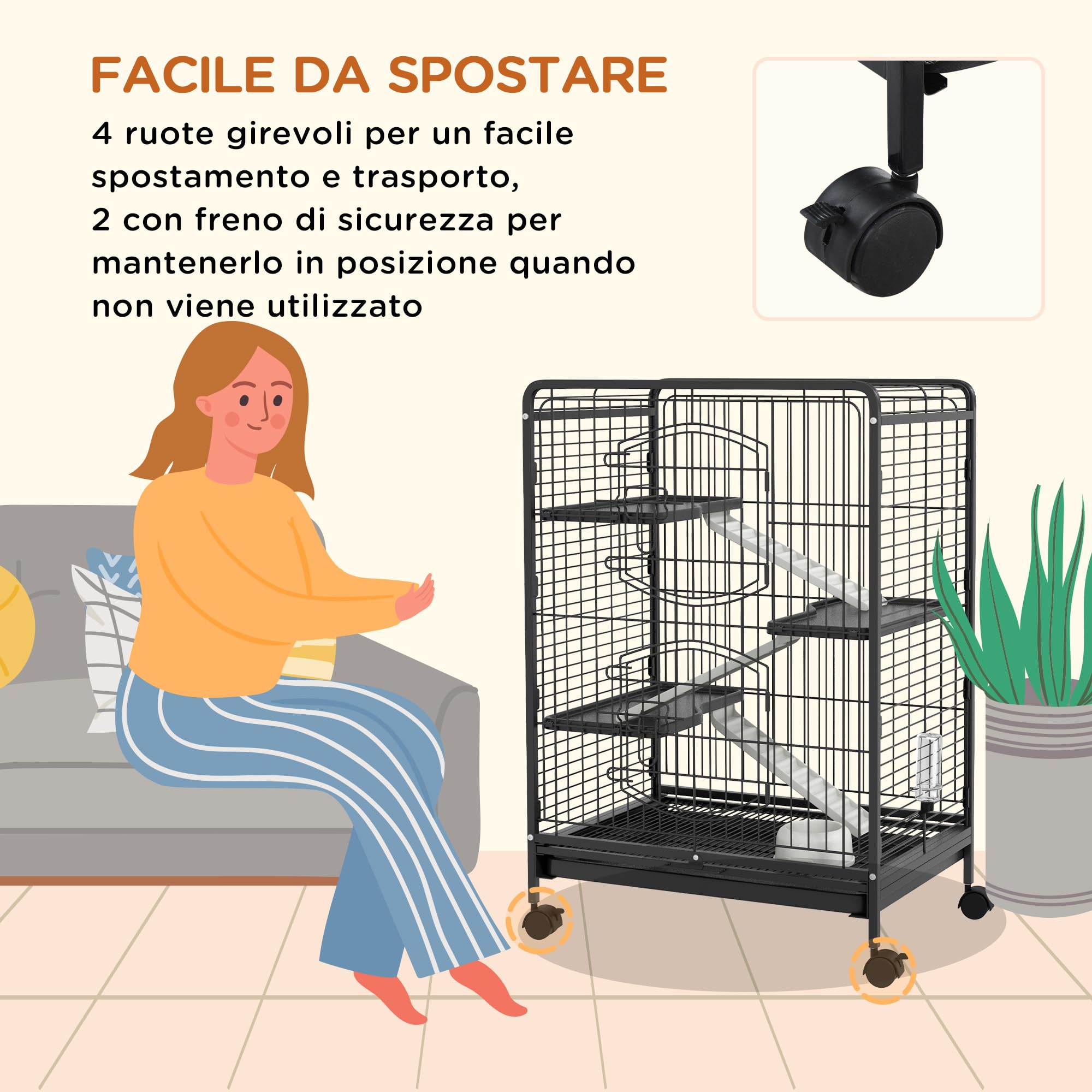 Gabbia Per Conigli E Roditori Con Ruote - PawHut Casa Con Piattaforme E Accessori - Foto 11