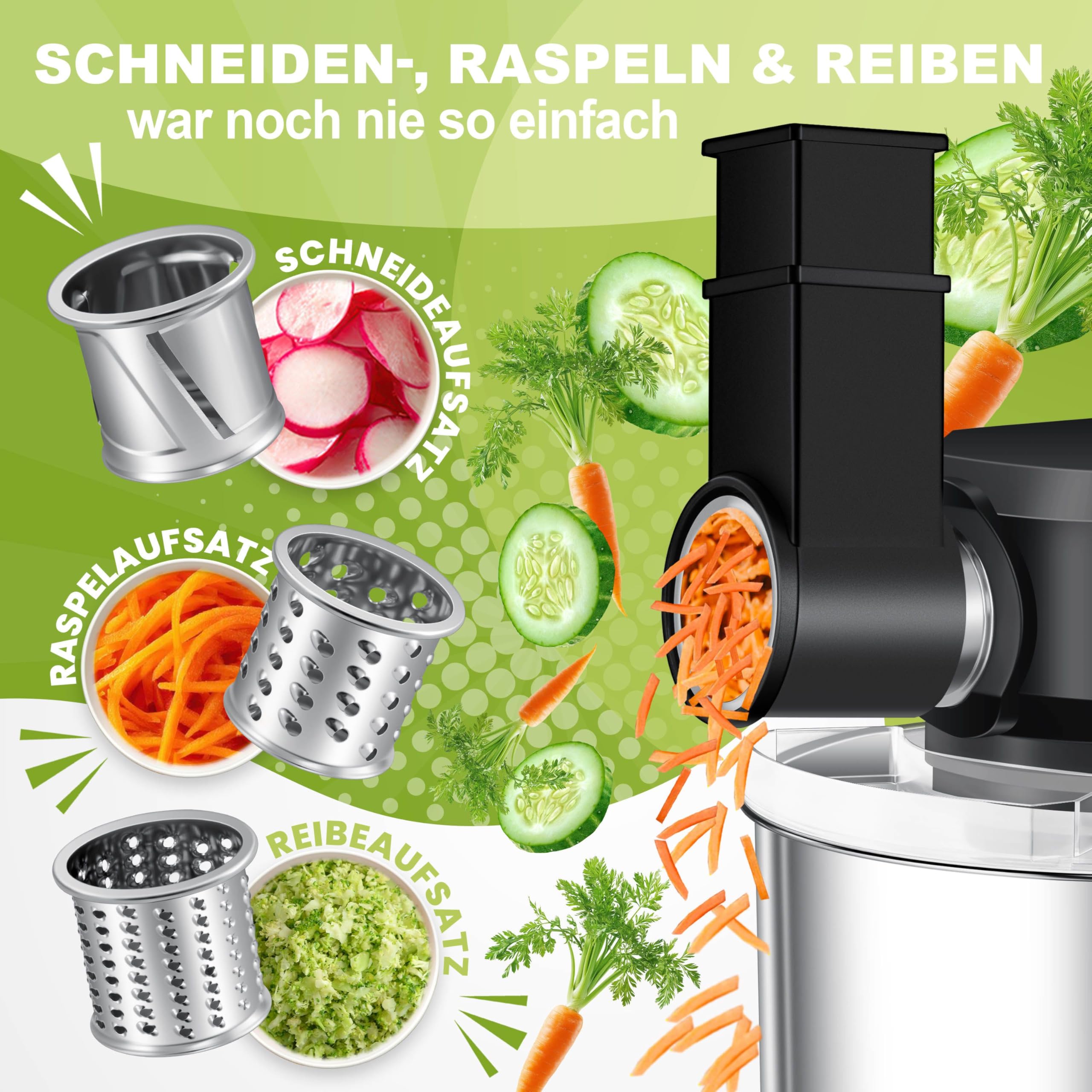 KESSER® Küchenmaschine 3in1 mit Fleischwolf & Mixer, 1500W Knetmaschine 5,5L Rührschüssel + Spritzschutz, 6 Geschwindigkeiten, Knethaken, Schneebesen, Rührhaken & Raspeln, Backen & Kochen, Schwarz
