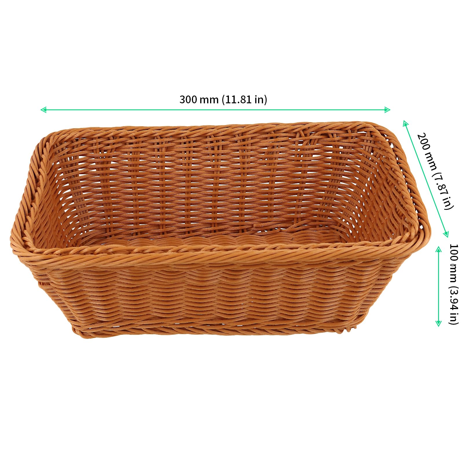 FUNSUEI 4 sztuki, 30 x 20 x 10 cm, koszyk na chleb z tworzywa sztucznego, prostok?tne, rattanowe, na chleb, owoce, do kuchni, kolor br?zowy