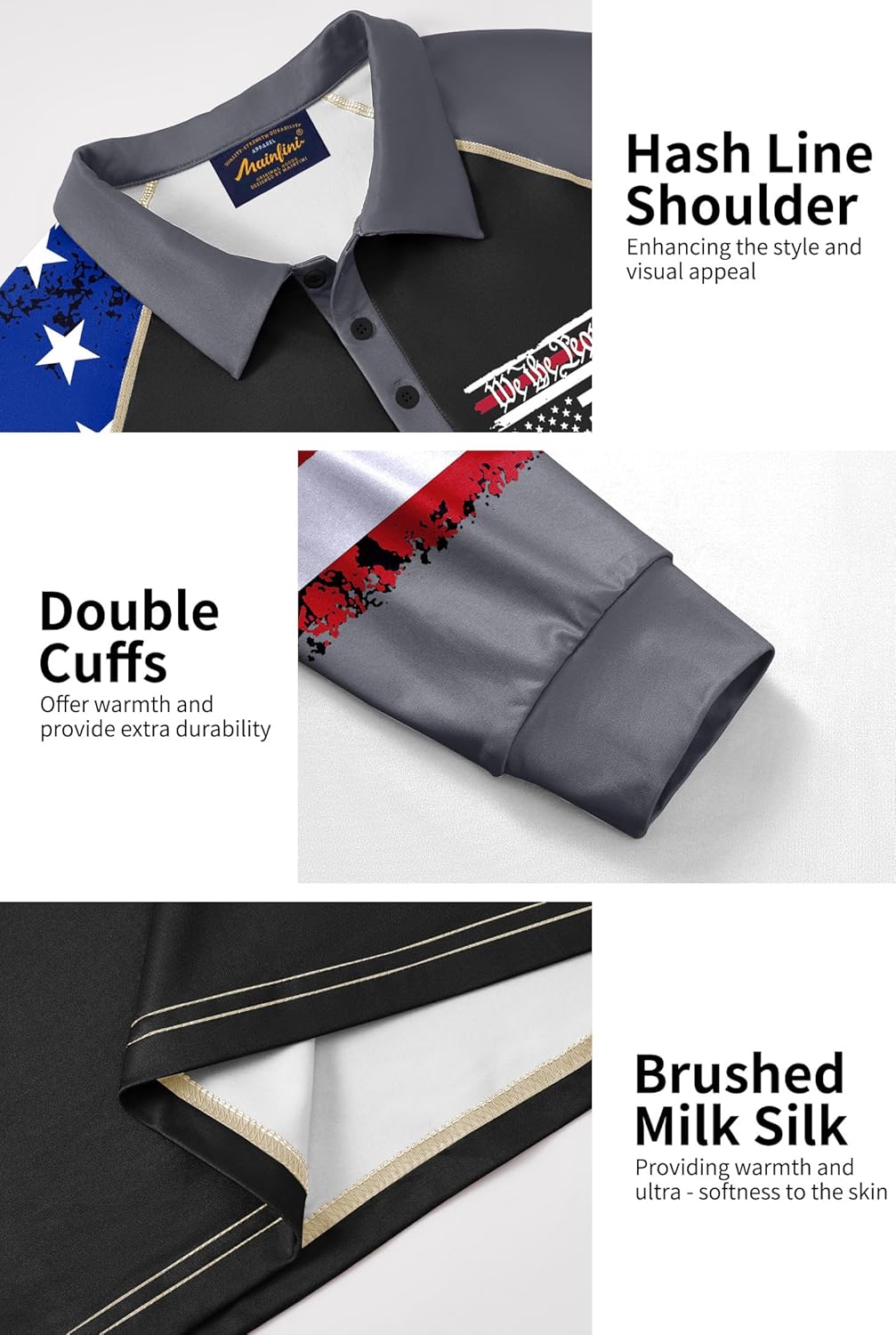 Mainfini Men's Long Sleeve 1776 Golf Shirt USA Flag Graphic Button Polo Shirt (S-3XL) - Image 5
