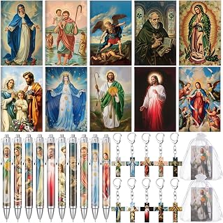 Catholic Religious Gifts Saint Prayer Notebook Acrylic Keychain Ballpoint Pens Organza Bag Catholic Rosary Gift