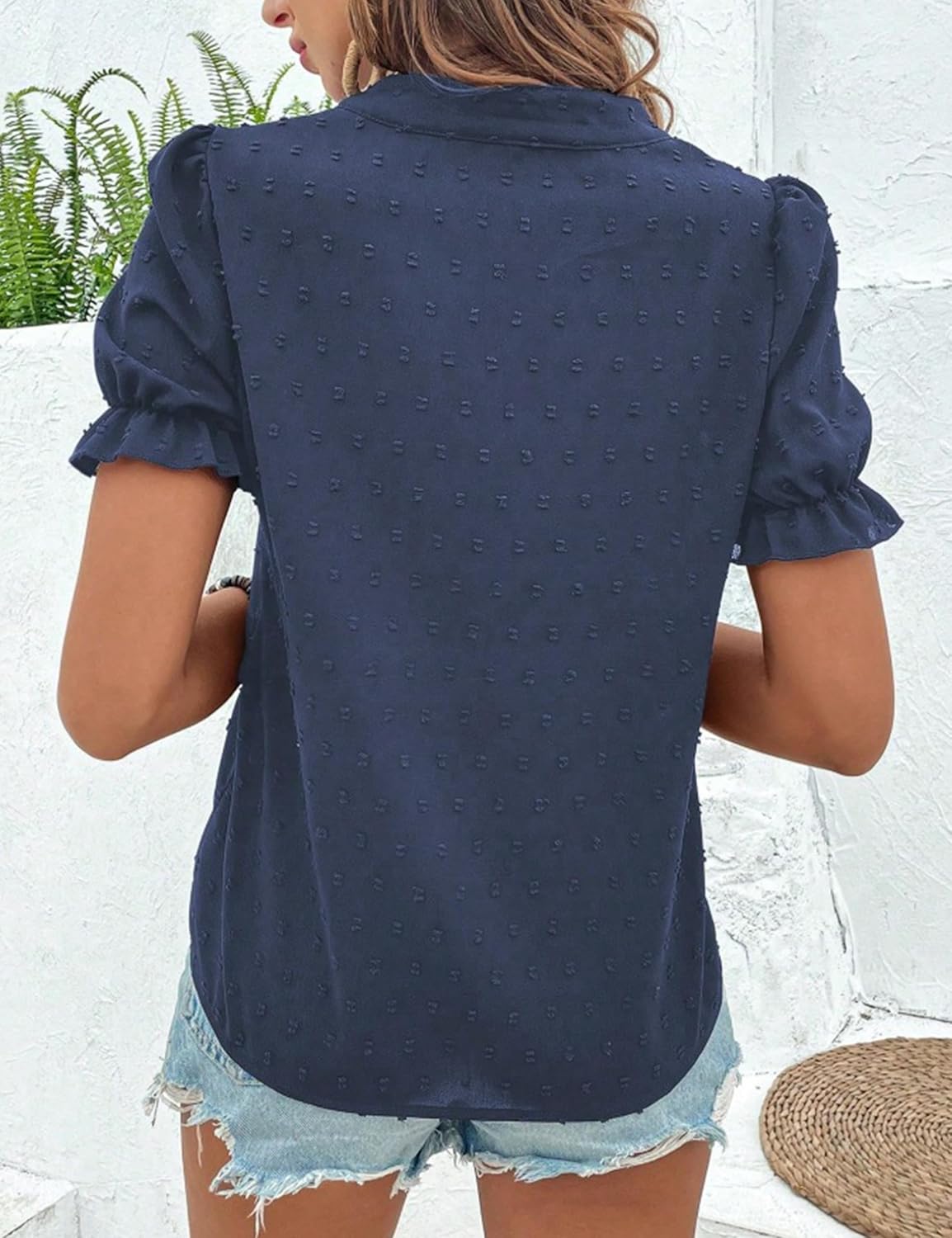 ZILIN Women's Casual Floral Embroidered V Neck Boho Short Puff Sleeve Shirts Loose Summer Blouses Tops Fashion Clothes 2026 - Image 6