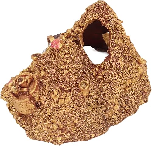 Miniatura 8 de Wisecoco Peces de montaña dorada, resina de simulación, acuario, tesoro, escondites de montaña, decoración, para agua dulce y salada, 4.3x4.7x5.9 in