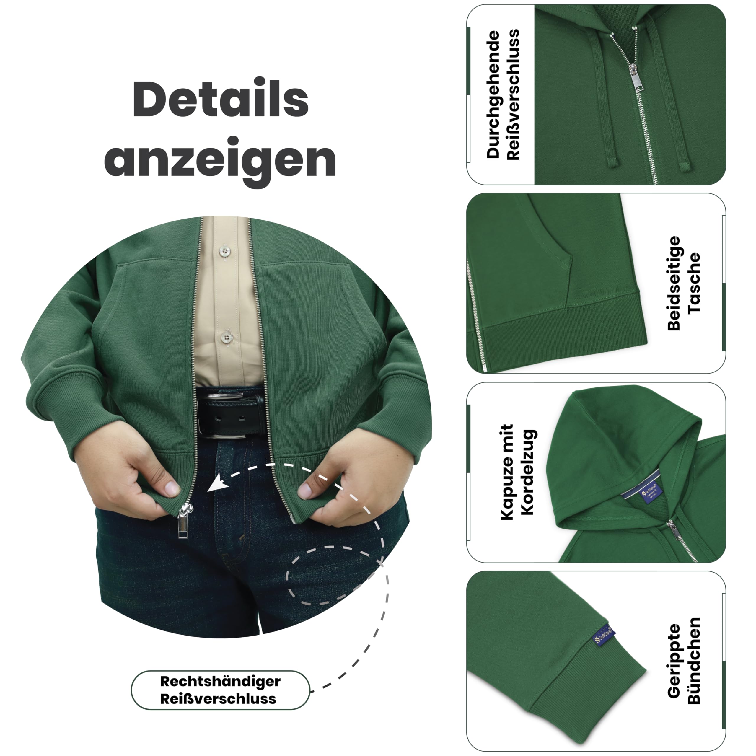 SoftSpun Zip Hoodie für Herren und Frauen | 100% Baumwolle Kapuzenjacke Herren