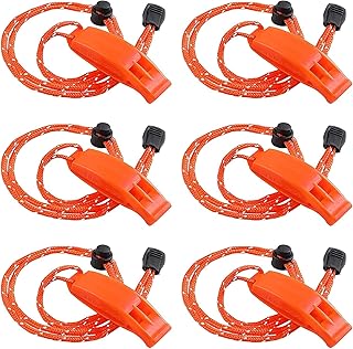 6PCS Safety Survival Whistles with Adjustable Reflective Lanyard Emergency Plastic Whistle Marine Whistle