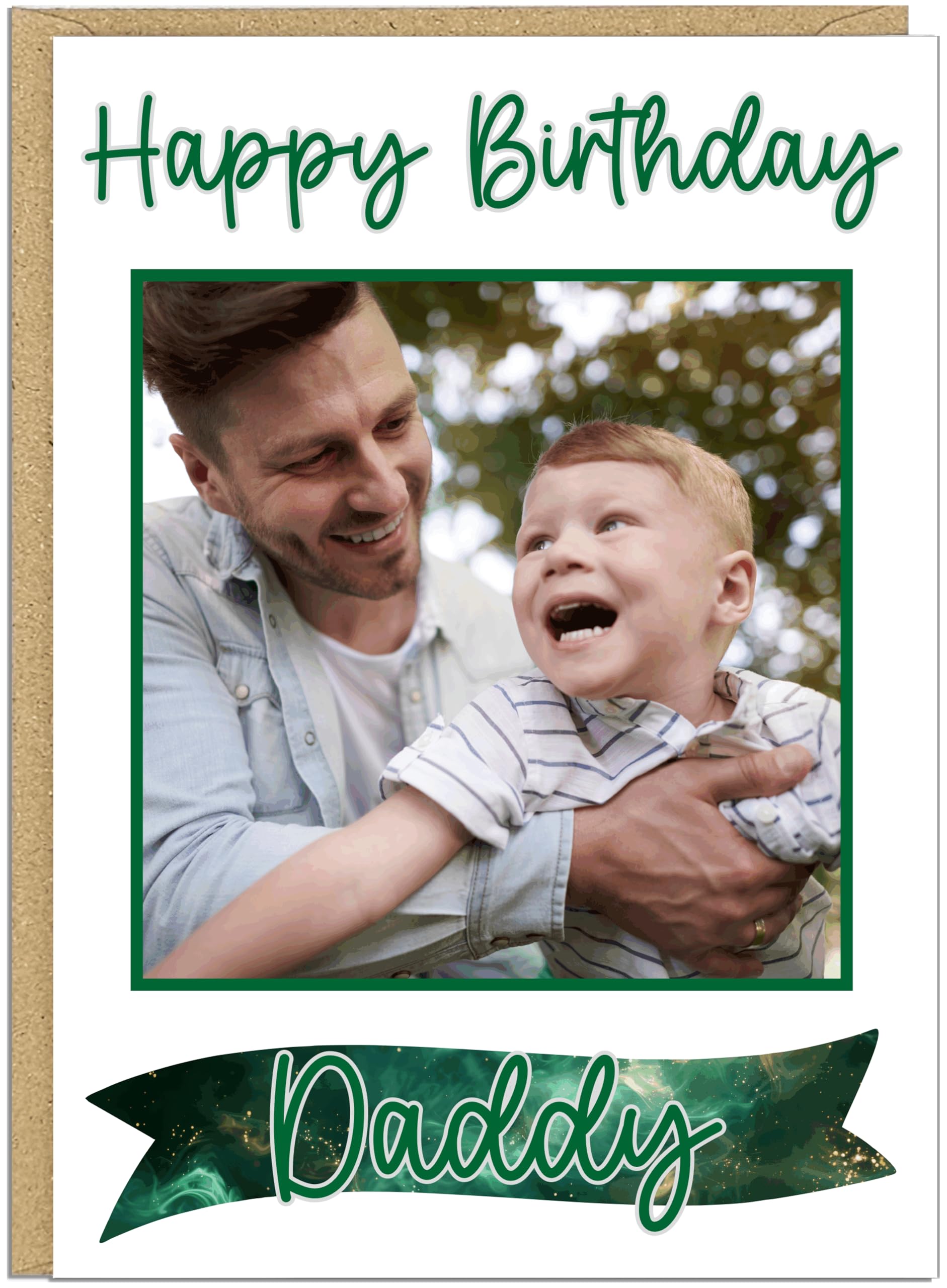 Personalised Photo Birthday Card for Him Custom Own Name and Add Your Own Picture A5 Greetings Card for Dad Grandad Brother Son Best Friend Keepsake Card For Men (Green)