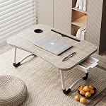 EAQ Bureau de lit d'ordinateur portable, Table de lit portable pliable pour ordinateur portable Table avec support de tasse/Tiroir de rangement/Tableau de rangement pour le travail de lit/couch/sofa, Lecture (blanc)
