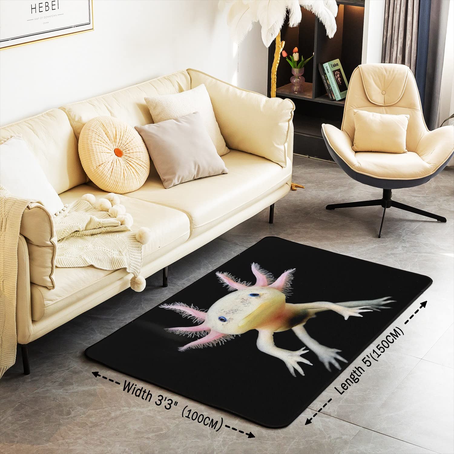 Erosebridal Axolotl Area Rug 3x5 for Bedroom, Cute Living Room Rugs, 3D Axolotls Carpet Bedside Decor, Sea Wildlife Animals Reptile Area Runner Rug for Kids Boys Teens Men Adult, Non Shedding