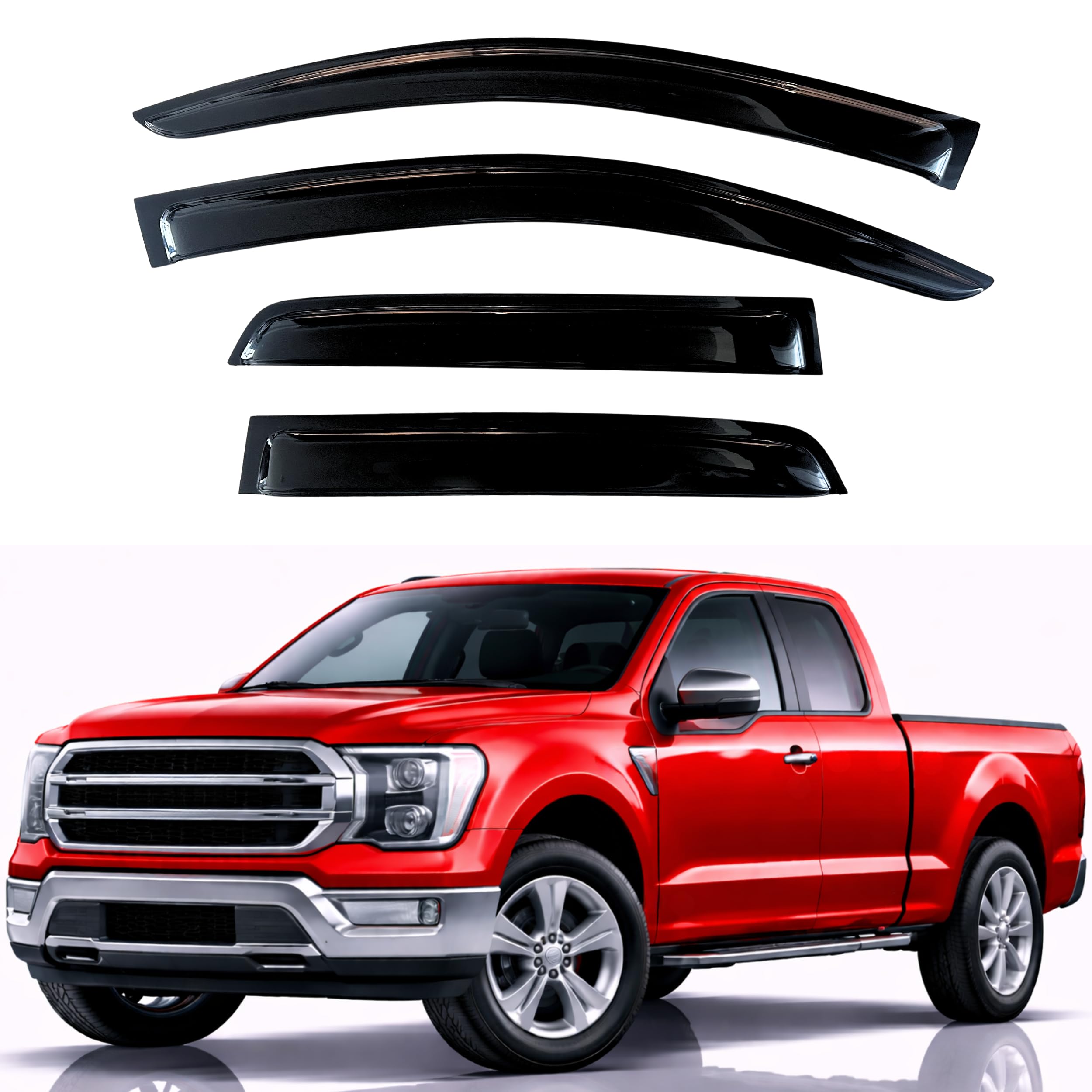 KPY Rain Guards Fit for 2015-2026 Ford F150 SuperCab, Out-Channel Window Visors Vent Deflectors 4PC, Truck Accessories for 2017-2026 F150 Raptor F250 F350 F450 F550 Super Duty SuperCab (Extended Cab)