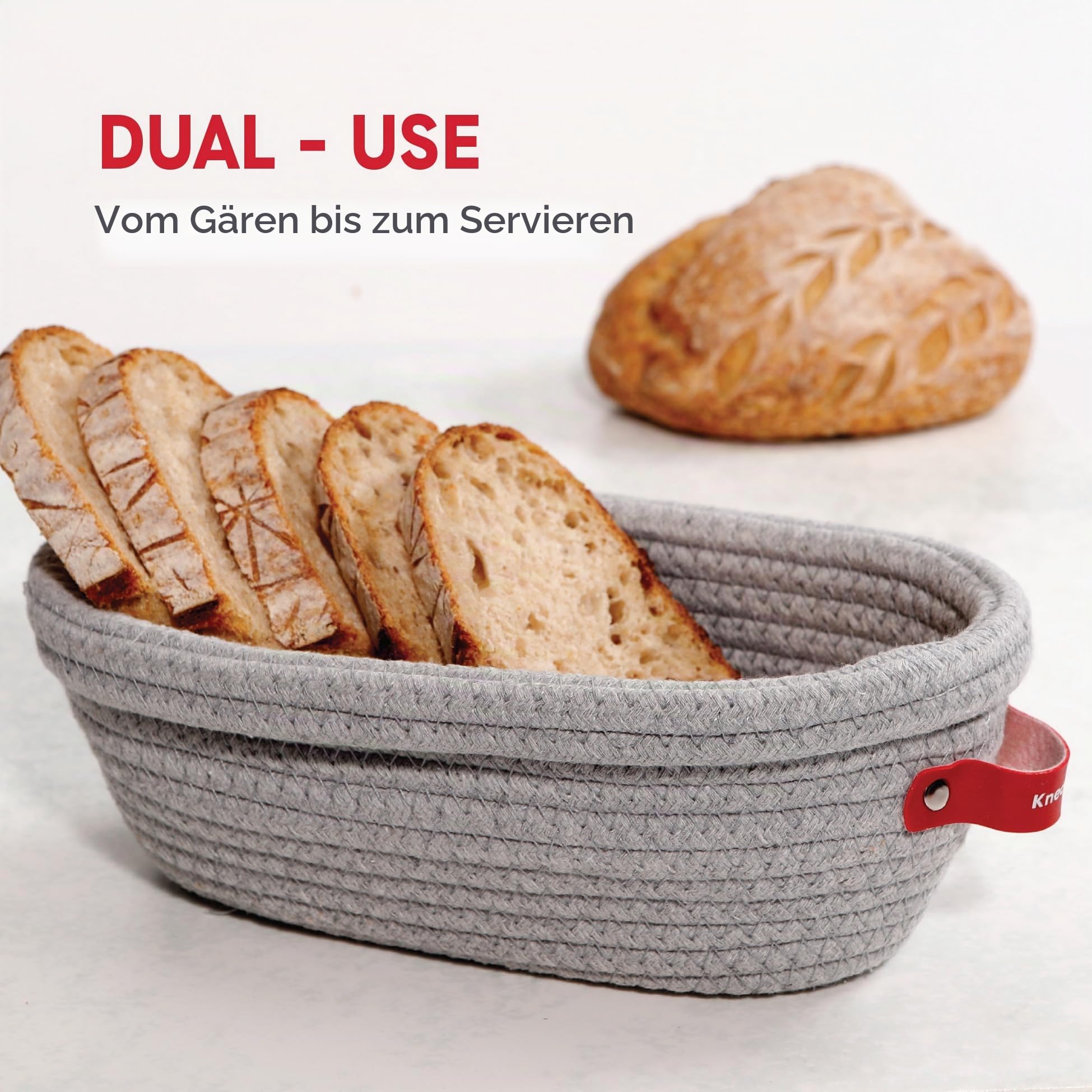 KneadAce Banneton Brotgärkorb-Set aus Baumwollseil, 2 x ovaler Brotkorb mit Einlagen und Abdeckungen für handwerkliches Brotbacken, Sauerteigbrot Backzubehör