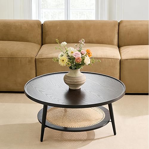 Miniatura 14 de Saint Mossi Mesa de centro redonda de vidrio para sala de estar, moderna mesa central de vidrio de 2 niveles, parte superior de vidrio transparente