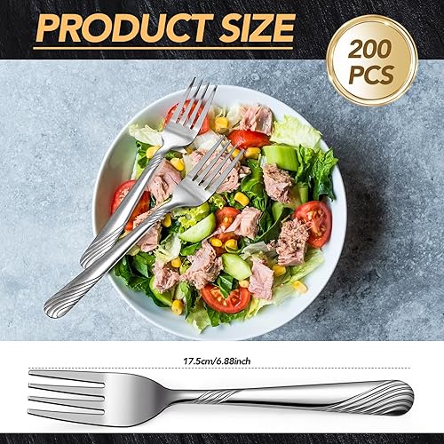 Miniatura 2 de Bokon Juego de 200 tenedores de cena a granel de 6.9 pulgadas, cubiertos de acero inoxidable duraderos, juego de tenedores de mesa para el hogar,