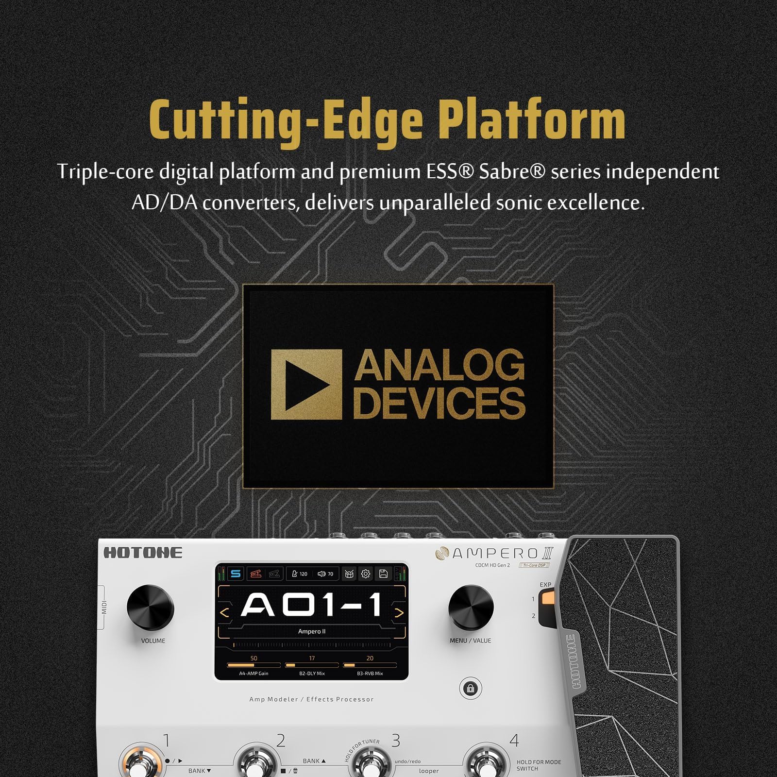 Pedale HOTONE multieffetto a doppio effetto con pedale d’espressione FX Loop MIDI I/O Interface Touch Screen Ampero II (include 10 pezzi aggiuntivi per switch)