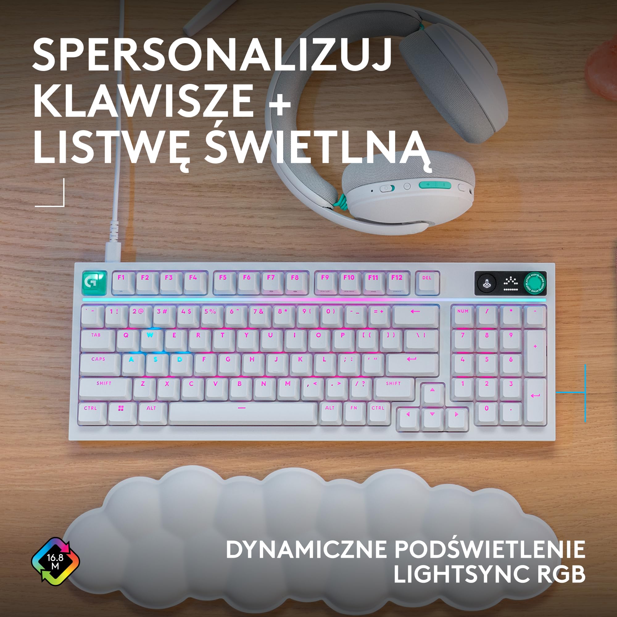 Logitech G G316 X 98, klawiatura do gier,8 kHz,wymienne sprężynujące przełączniki,konstrukcja uszczelkowa, US INT'L QWERTY+G305 X SUPERLIGHT bezprzewodowa mysz gamingowa,lekka 61 g ładowalna, PC-Biały