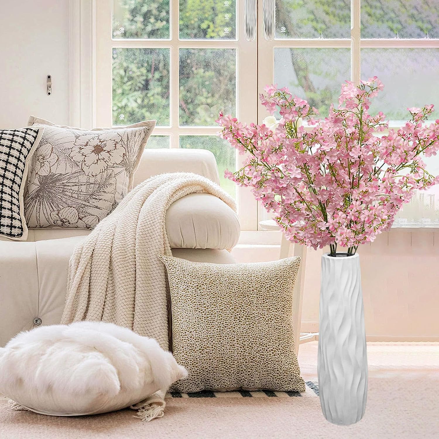 SNAIL GARDEN 4Pack Artificial Cherry Blossom Branches, 440 Heads Pink Fake Cherry Blossom, 35.4in/90cm Long Stem Faux Flowers for Vase Arrangement Centerpieces, Home Wedding Office Party Decor