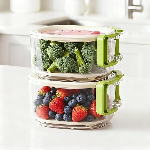 Cuenco para lavar frutas y verduras con colador, soporte de lechuga de bayas para organización de refrigerador, colador portátil para refrigerador