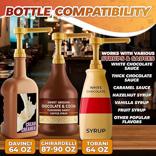 Vista 14 de Dispensador de jarabe de café, 4 unidades, funciona como bomba de jarabe delgada y Torani, se adapta a varias botellas de 25.4 onzas, dispensación