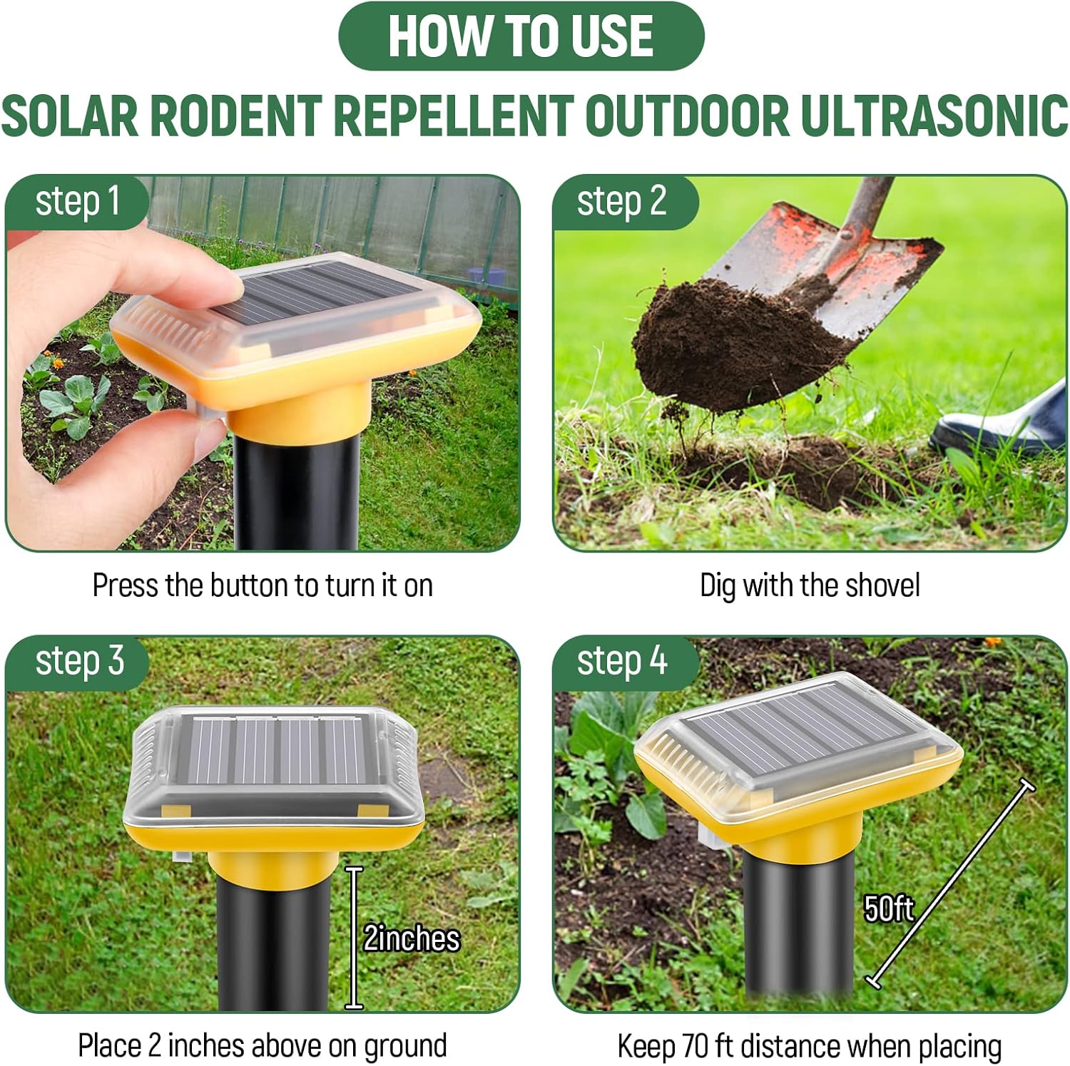 Mole Repellent Solar Powered,2025 Upgraded Gopher Repellent Ultrasonic Solar Powered,Vole Repeller Outdoor for Lawns Garden Yard,Gopher Trap Killer for Mole,Snake (Yellow,6 Pack)