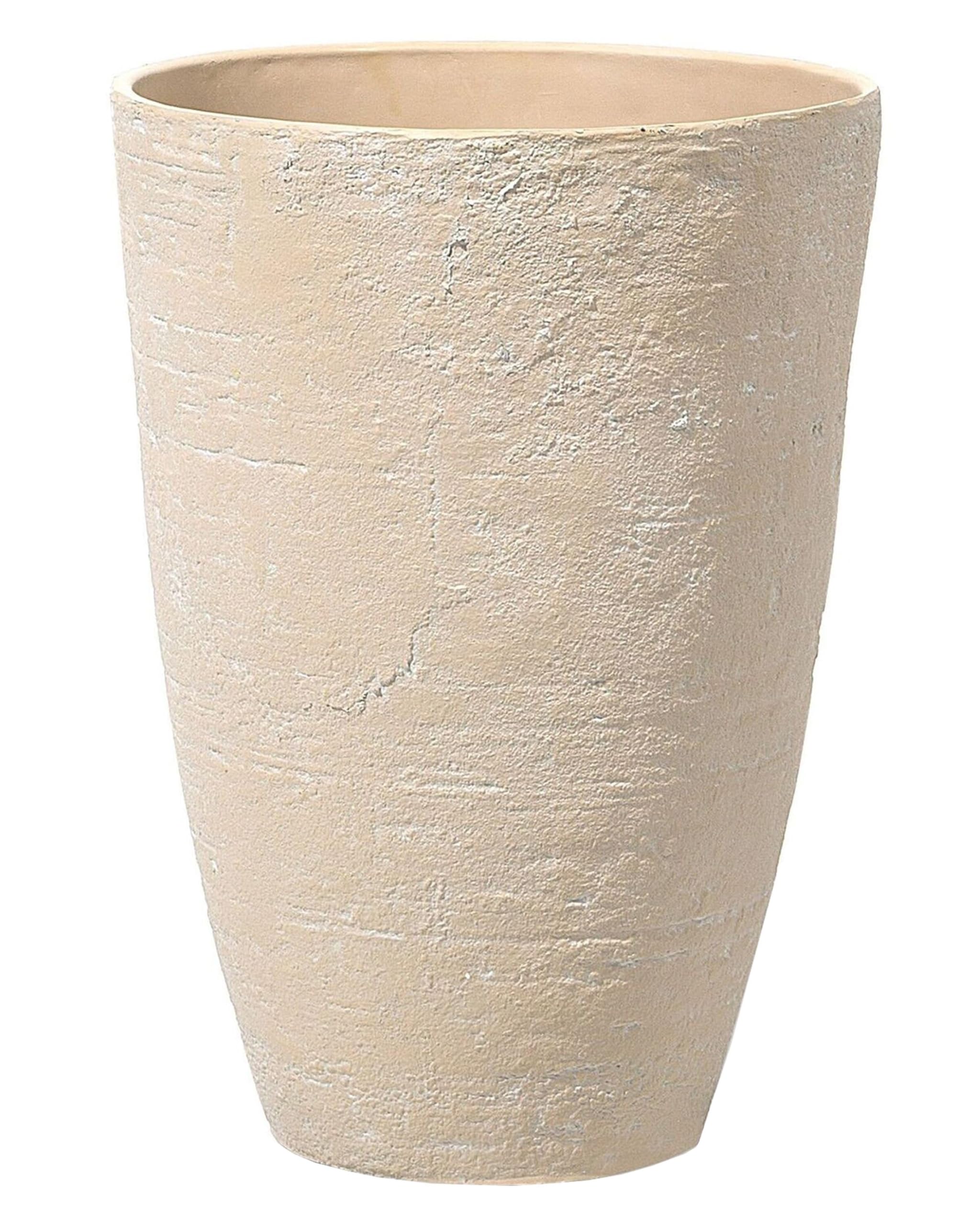 Beliani Haut Cache-Pot Beige en Forme de Vase 43 x 43 x 60 cm Robuste en Pierre et Polyrésine, Pot de Fleurs Idéal pour Extérieur et Intérieur