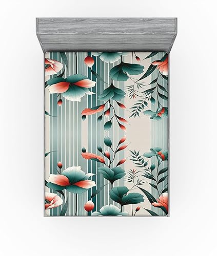 Miniatura 40 de Ambesonne - Sábana bajera ajustable multicolor, en colores y tres tamaños Azul y gris,Verde Militar Sage Green,Ámbar beige,Negro Grey White,Azul