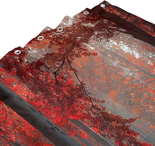 Miniatura 2 de Cortina de ducha impermeable con diseño de bosque rojo, hojas de otoño, arce, árbol místico, brumoso, sol, paisaje, naturaleza, pkar, para baño, 66