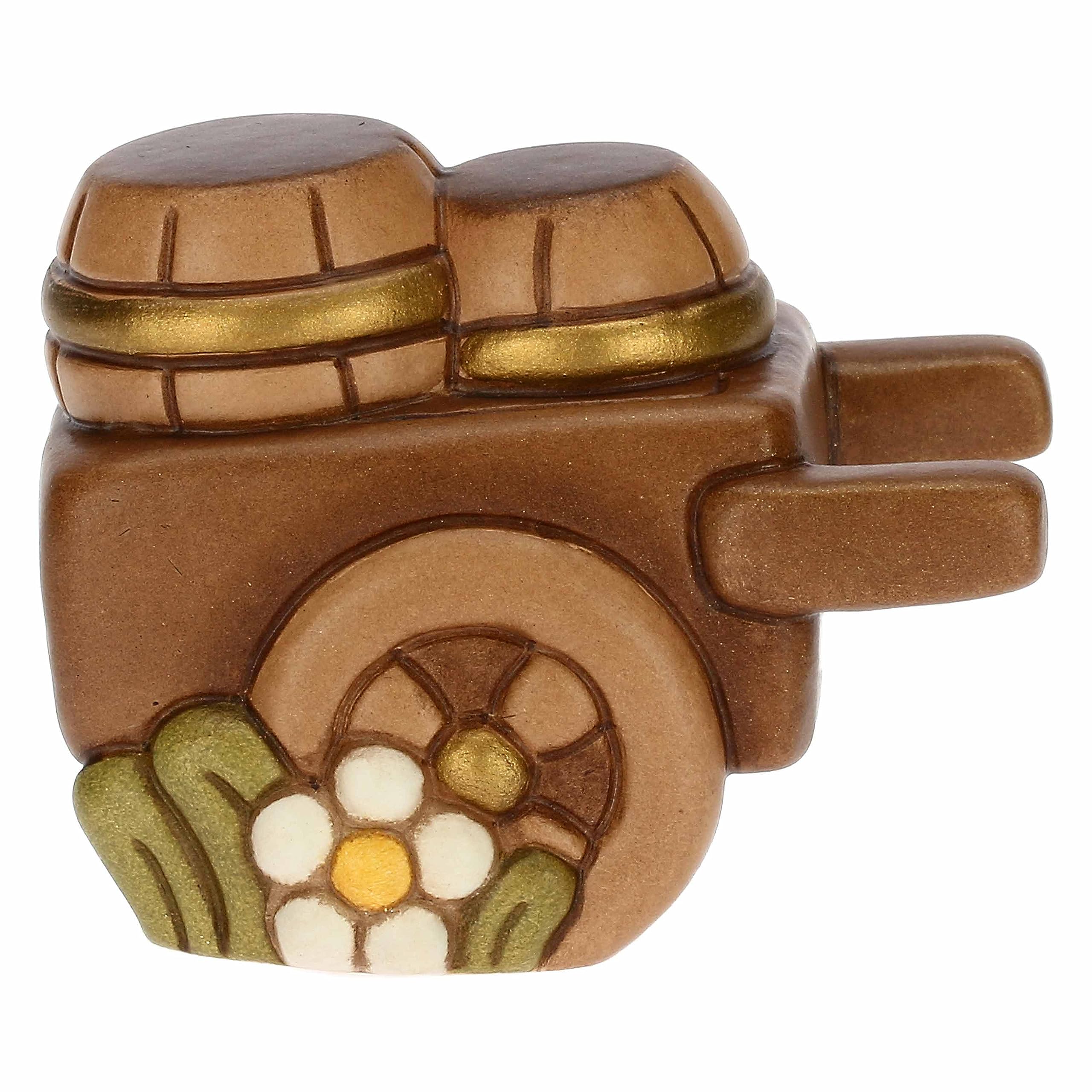THUN - Carretto di Barili in Ceramica Decorata a Mano, Linea Presepe Classico, Decorazioni Natale Casa, 6.3x5.1x5.9 cm h