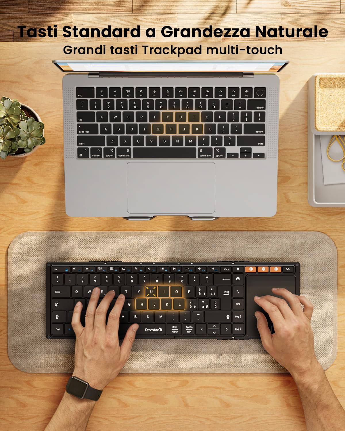 ProtoArc Tastiera Bluetooth Pieghevole, XK01 TP Grande Tastiera Wireless Layout Italiana con Touchpad, Tastieras iPad Portatile Viaggio per iOS, Android, PC Tablet Windows - Nero