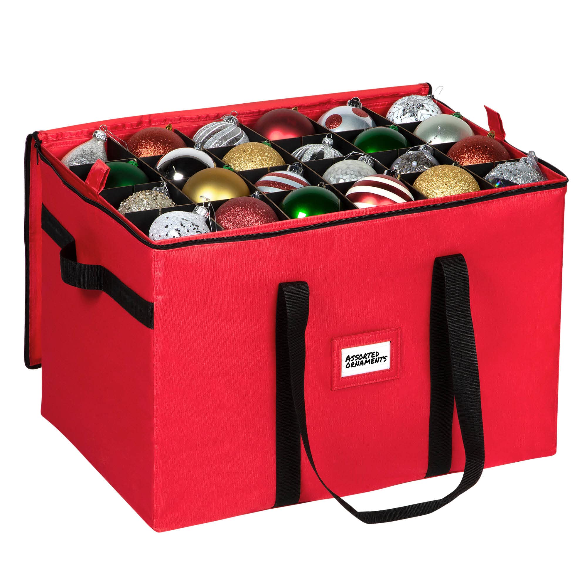 Christmas Ornament Storage Container - Box Stores Up to 96 - 4" Ornaments – With 4 Individual Trays -Heavy Duty 600D Tear Resistant Material, Zippered, Adjustable Dividers, Large Organizer Bin to Protect and Store Holiday Décor