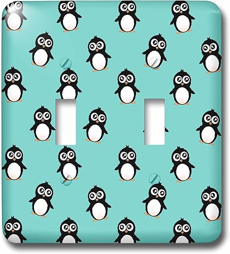 3dRose lsp_113122_2 - Lindo patrón de pingüino sobre hielo, verde azulado, turquesa, negro y blanco, Kawaii para bebés y niños, doble interruptor de