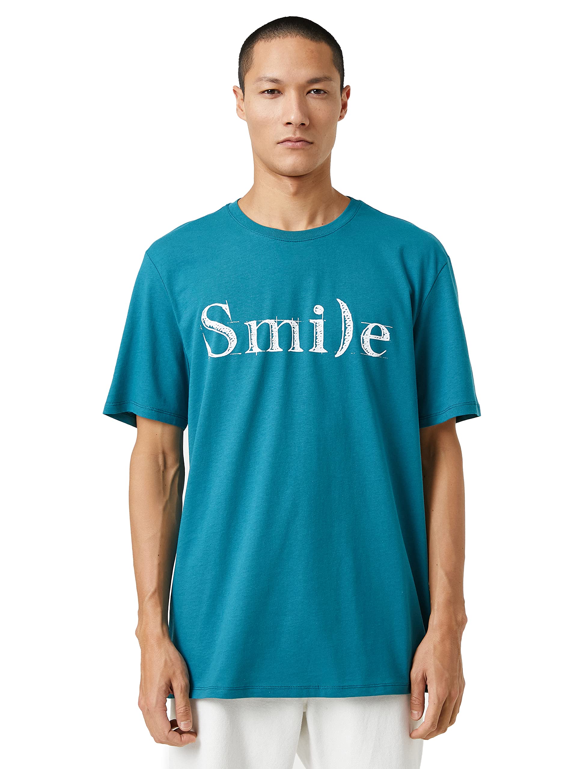 Basic Tişört Slogan Baskılı Bisiklet Yaka