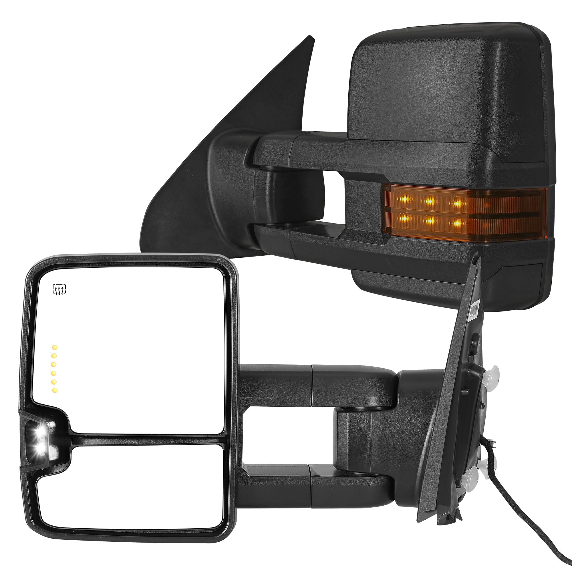 YITAMOTOR Towing Mirrors Compatible with 2007-2018 Tundra, Power Heated Telescoping Foldable Arrow Turn Signal Light Clearance Light Running Light Blind Spot Light Yellow Lens